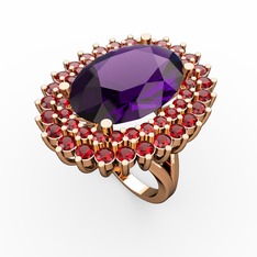 Ametist ve garnet 18 ayar rose altın yüzük