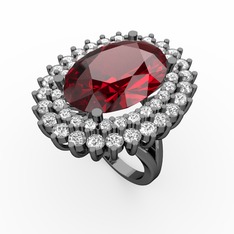 Neşe Yüzük - Garnet, pırlanta ve swarovski 925 ayar siyah rodyum kaplama gümüş yüzük (0.936 karat) #13p67vo