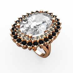 Swarovski, dumanlı kuvars ve siyah zirkon 14 ayar rose altın yüzük