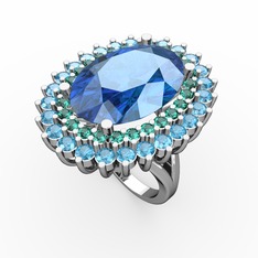 Akuamarin ve yeşil kuvars 18 ayar beyaz altın yüzük