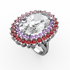 Neşe Yüzük - Swarovski, ametist ve garnet 18 ayar beyaz altın yüzük #14a6vi1