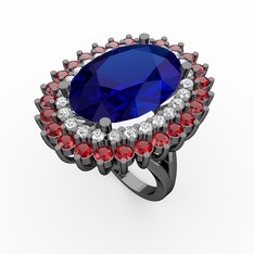 Neşe Yüzük - Lab safir, pırlanta ve garnet 925 ayar siyah rodyum kaplama gümüş yüzük (0.936 karat) #14ddopt