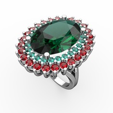 Yeşil kuvars ve garnet 14 ayar beyaz altın yüzük