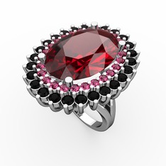 Neşe Yüzük - Garnet, rodolit garnet ve siyah zirkon 925 ayar gümüş yüzük #14uttml