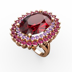 Neşe Yüzük - Garnet, ametist ve rodolit garnet 8 ayar rose altın yüzük #151qed