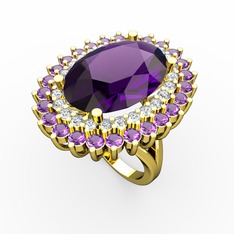 Neşe Yüzük - Ametist ve swarovski 925 ayar altın kaplama gümüş yüzük #151ty9t