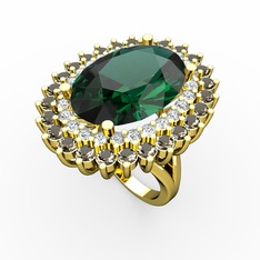 Neşe Yüzük - Yeşil kuvars, swarovski ve dumanlı kuvars 18 ayar altın yüzük #1571xd1