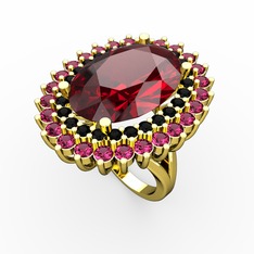 Neşe Yüzük - Garnet, siyah zirkon ve rodolit garnet 925 ayar altın kaplama gümüş yüzük #15csmwh