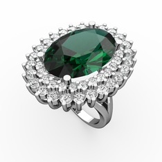 Neşe Yüzük - Yeşil kuvars, swarovski ve pırlanta 14 ayar beyaz altın yüzük (1.56 karat) #15idfdy