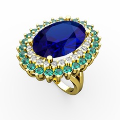 Lab safir, swarovski ve yeşil kuvars 18 ayar altın yüzük