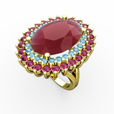 Neşe Yüzük - Kök yakut, akuamarin ve rodolit garnet 925 ayar altın kaplama gümüş yüzük #15na6m1