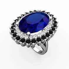 Lab safir, swarovski ve siyah zirkon 925 ayar gümüş yüzük