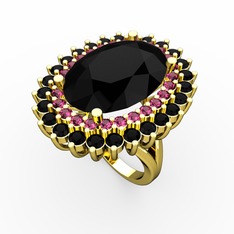 Siyah zirkon ve rodolit garnet 18 ayar altın yüzük
