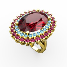Garnet, akuamarin ve rodolit garnet 925 ayar altın kaplama gümüş yüzük