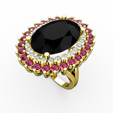 Neşe Yüzük - Siyah zirkon, pırlanta ve rodolit garnet 18 ayar altın yüzük (0.936 karat) #15wtc7c