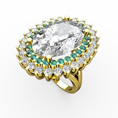 Neşe Yüzük - Swarovski ve yeşil kuvars 8 ayar altın yüzük #16afbog