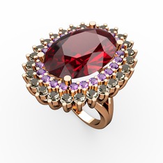 Neşe Yüzük - Garnet, ametist ve dumanlı kuvars 925 ayar rose altın kaplama gümüş yüzük #16aoque