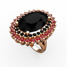 Neşe Yüzük - Siyah zirkon ve garnet 18 ayar rose altın yüzük #16ar4ie