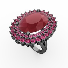 Neşe Yüzük - Kök yakut ve rodolit garnet 925 ayar siyah rodyum kaplama gümüş yüzük #16o1k6n