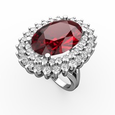 Garnet, pırlanta ve beyaz zirkon 925 ayar gümüş yüzük (0.936 karat)