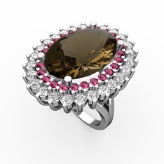 Neşe Yüzük - Dumanlı kuvars, rodolit garnet ve swarovski 925 ayar gümüş yüzük #16va1c2