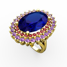 Neşe Yüzük - Lab safir, garnet ve ametist 925 ayar altın kaplama gümüş yüzük #16yr7z8