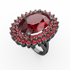 Neşe Yüzük - Garnet 925 ayar siyah rodyum kaplama gümüş yüzük #1794ilp