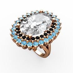 Neşe Yüzük - Swarovski, siyah zirkon ve akuamarin 18 ayar rose altın yüzük #17gw90v