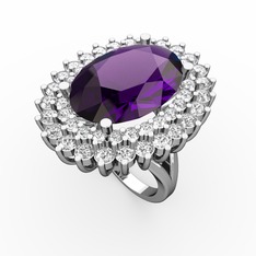 Ametist ve swarovski 18 ayar beyaz altın yüzük