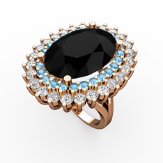 Siyah zirkon, akuamarin ve swarovski 18 ayar rose altın yüzük