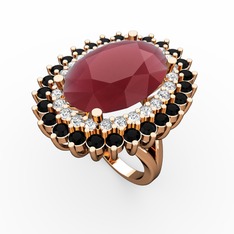 Neşe Yüzük - Kök yakut, swarovski ve siyah zirkon 925 ayar rose altın kaplama gümüş yüzük #17pwtp3