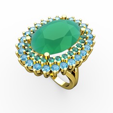 Neşe Yüzük - Kök zümrüt, yeşil kuvars ve akuamarin 18 ayar altın yüzük #17vzw7i