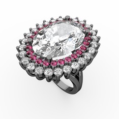 Neşe Yüzük - Swarovski, rodolit garnet ve beyaz zirkon 925 ayar siyah rodyum kaplama gümüş yüzük #182bvyv