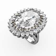 Beyaz zirkon, dumanlı kuvars ve pırlanta 14 ayar beyaz altın yüzük (1.56 karat)