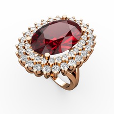 Garnet, beyaz zirkon ve swarovski 925 ayar rose altın kaplama gümüş yüzük