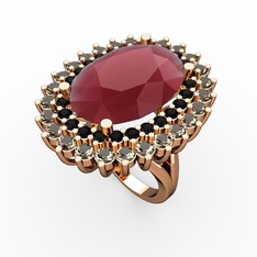 Neşe Yüzük - Kök yakut, siyah zirkon ve dumanlı kuvars 14 ayar rose altın yüzük #18b8i