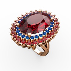 Garnet ve lab safir 18 ayar rose altın yüzük