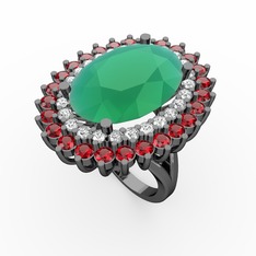Neşe Yüzük - Kök zümrüt, pırlanta ve garnet 925 ayar siyah rodyum kaplama gümüş yüzük (0.936 karat) #18fg9t1