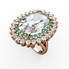 Beyaz zirkon, yeşil kuvars ve swarovski 925 ayar rose altın kaplama gümüş yüzük