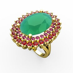 Kök zümrüt, rodolit garnet ve garnet 14 ayar altın yüzük