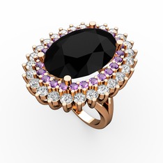 Neşe Yüzük - Siyah zirkon, ametist ve swarovski 8 ayar rose altın yüzük #18n8f03