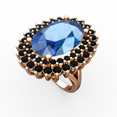 Neşe Yüzük - Akuamarin ve siyah zirkon 18 ayar rose altın yüzük #18qwck4