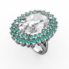 Swarovski ve yeşil kuvars 18 ayar beyaz altın yüzük