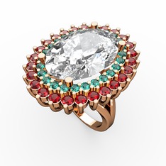 Beyaz zirkon, yeşil kuvars ve garnet 8 ayar rose altın yüzük
