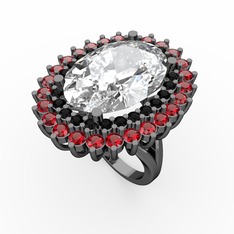 Swarovski, siyah zirkon ve garnet 925 ayar siyah rodyum kaplama gümüş yüzük