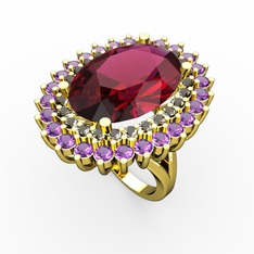 Rodolit garnet, dumanlı kuvars ve ametist 925 ayar altın kaplama gümüş yüzük