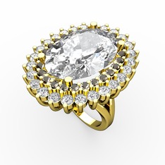 Beyaz zirkon, dumanlı kuvars ve swarovski 8 ayar altın yüzük