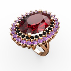 Neşe Yüzük - Garnet, siyah zirkon ve ametist 8 ayar rose altın yüzük #19s5ayr
