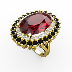 Neşe Yüzük - Garnet, swarovski ve siyah zirkon 18 ayar altın yüzük #19vxsyq