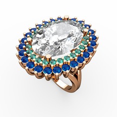 Swarovski, yeşil kuvars ve lab safir 14 ayar rose altın yüzük